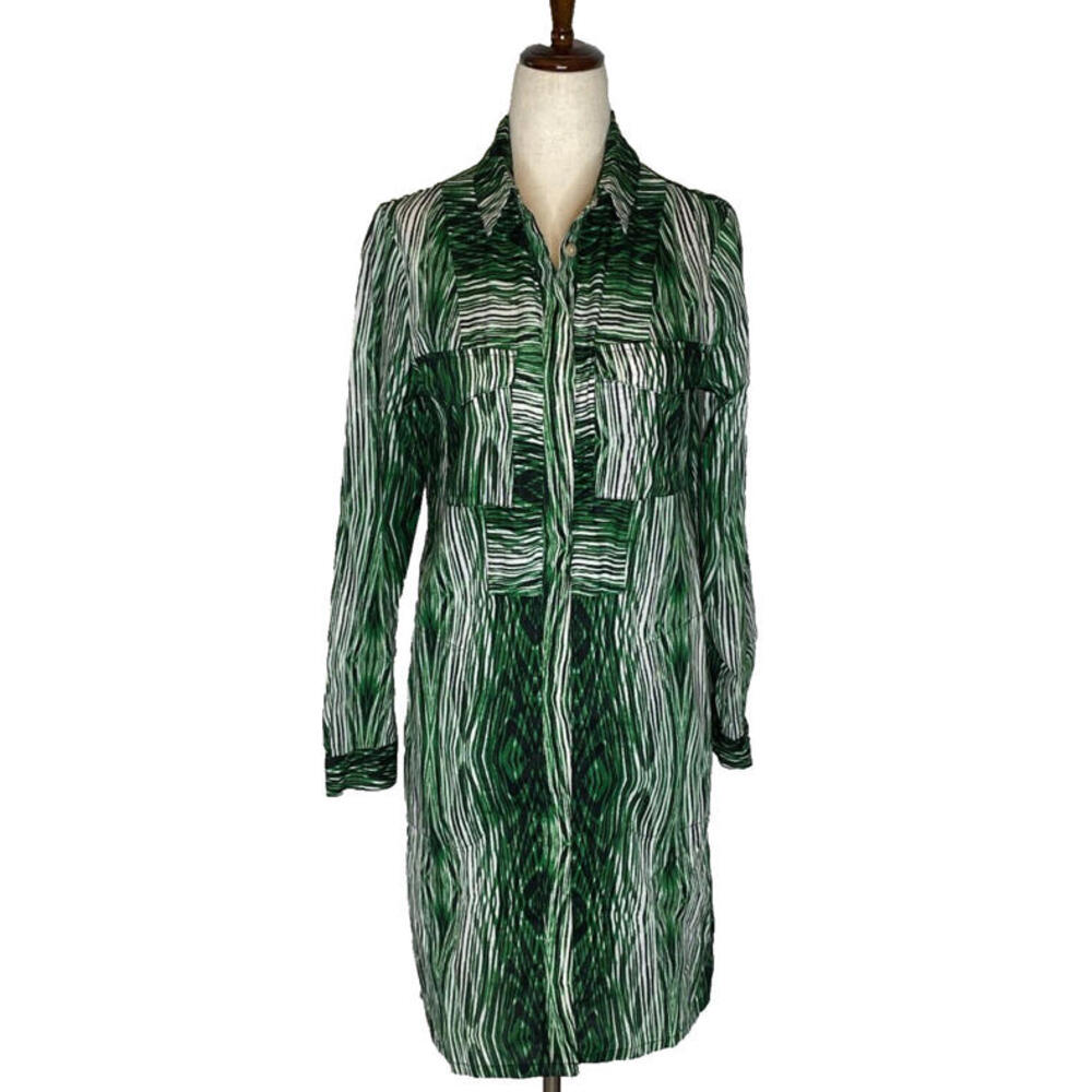 Derek Lam For Design Nation Cotton Shirt Dress Long Sleeve Woodgrain Green XS - Picture 2 of 8